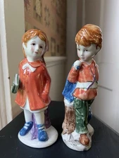 VTG Porcelain Children Figurine Boy & Girl First Day Of School 6.5” Grandma Core