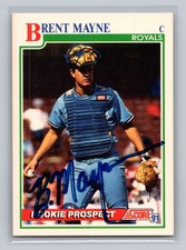 1991 Score #765 Brent Mayne AU Auto RC Rookie On Card Hand Signed. rookie card picture