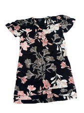 NICOLE MILLER WOMENS DRESS black/pink floral short sleeve linen Sz SMALL