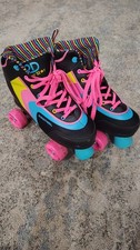 Roller Derby Roller Star Girls Youth Quad Skates Size 3-6 Pink/Blue Wheels