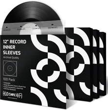 Hudson Hi-Fi Anti-Static Vinyl Record 100 Inner, Transparent W/ White Paper 