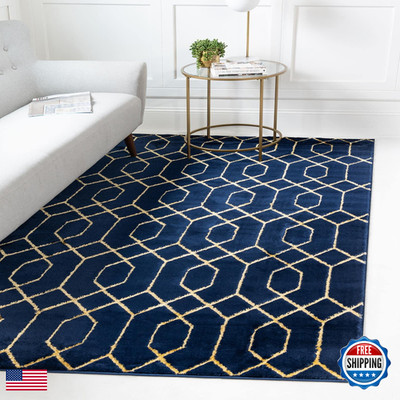 Unique Loom Glam Collection Area Rug - Trellis 3 3 X 5 3 Rectangle Navy Blue