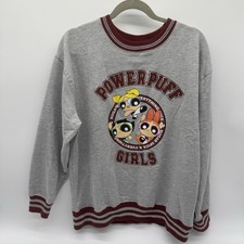 Powerpuff Girls Varsity Gray Sweatshirt Red Trim Cartoon Network Anime Graphic L