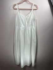Old Navy Cami Sundress White Lined Pockets 100% Cotton Size L Elegant Summer