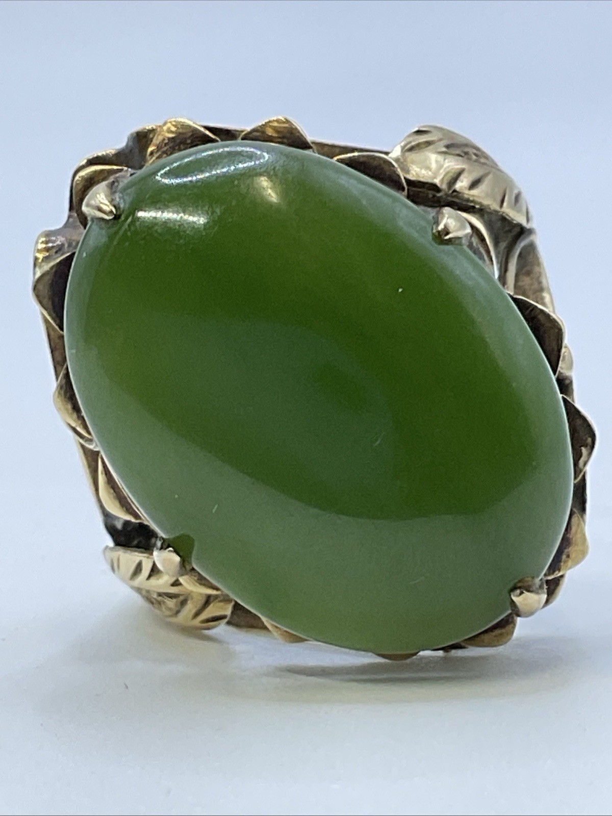 ANTIQUE HANDMADE Solid 12K Yellow Gold Green Jade… - image 3