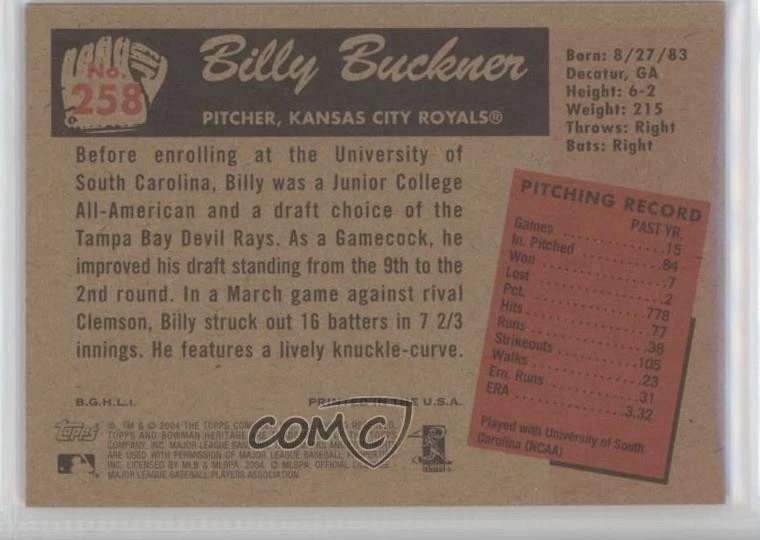 2004 Bowman Heritage Black & White Billy Buckner #258 Rookie RC - Image 2 of 2