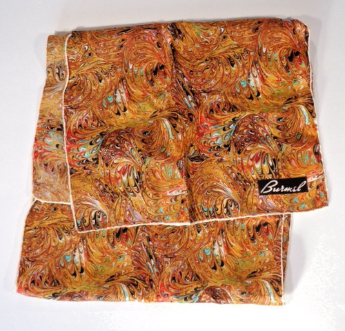 Vtg BURMEL Designer Hand Rolled 100% Silk Scarf Orange Paisley Swirls Made Japan, $29.36 - Photo 2