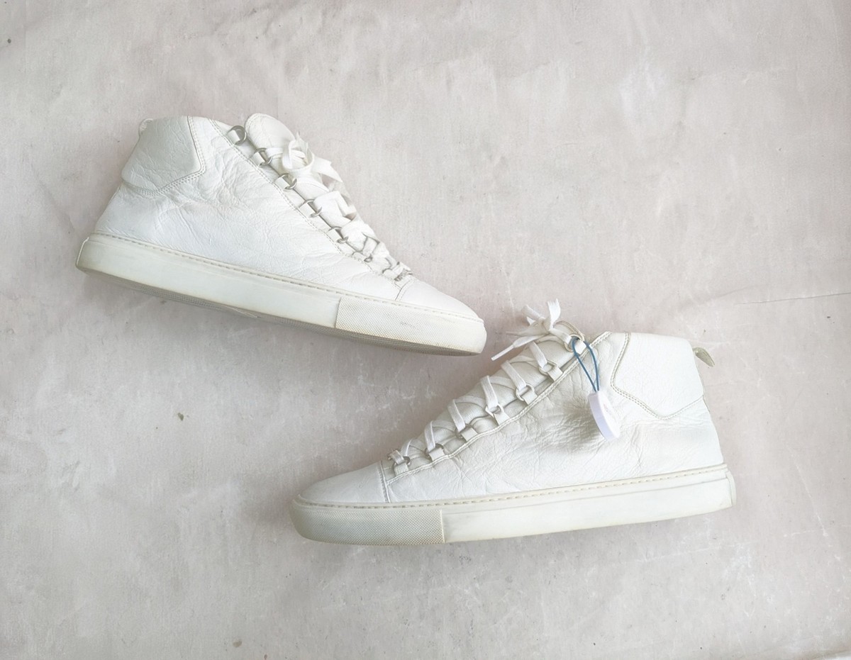 Balenciaga Arena White 13 46 Leather High Top Sneakers Shoes