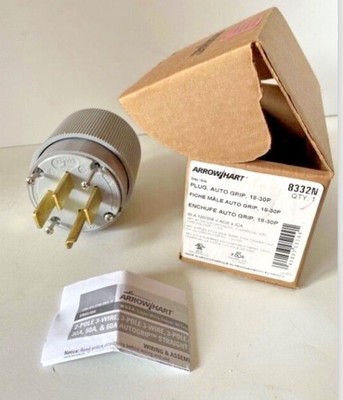 Auto Grip Plug 18-30P ~Arrow Hart 8332N ~30A 120/208V 3Ph 4P4W ~Gray