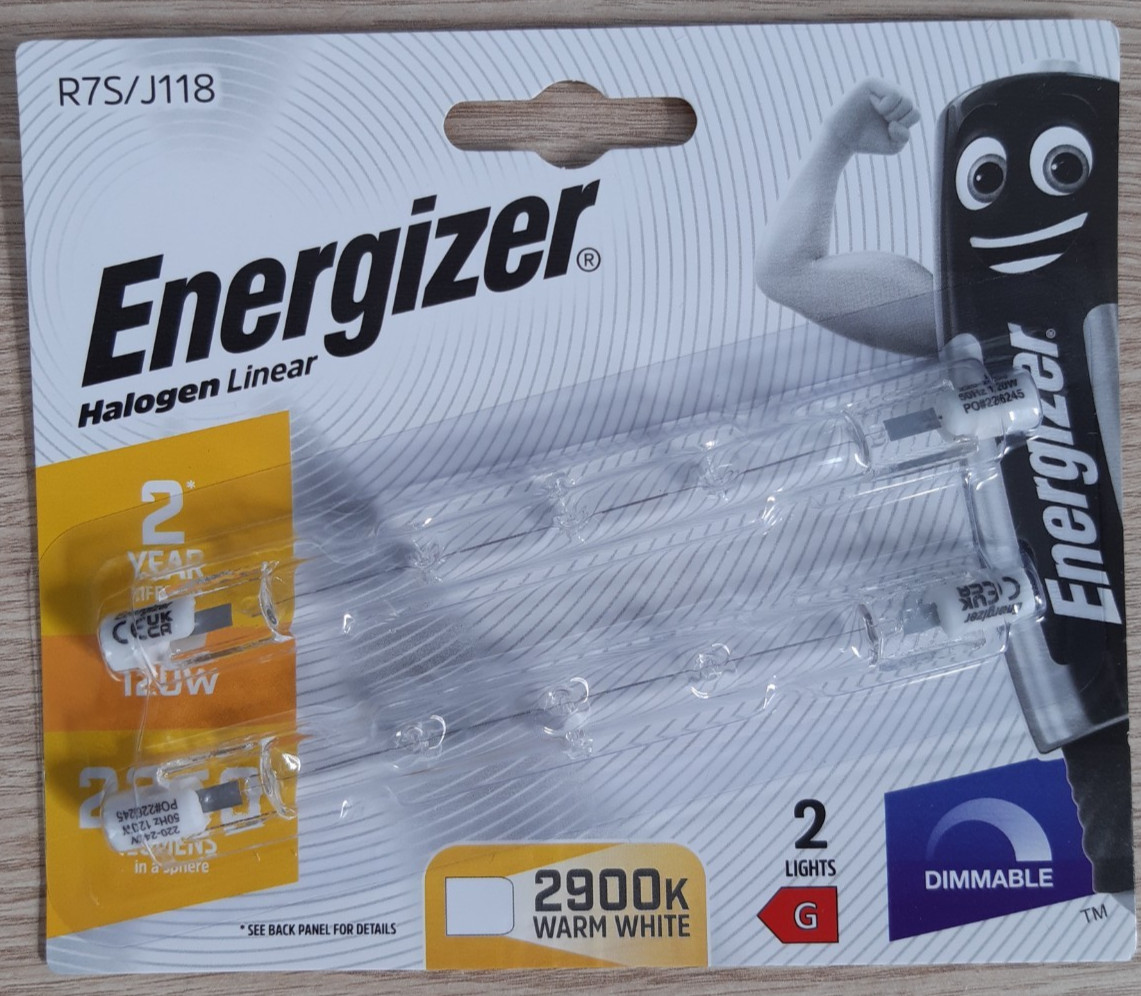 2x Energizer Linear 118mm R7S 2250 Lumens Halogen Bulbs 240V ( 120W ) Dimmable