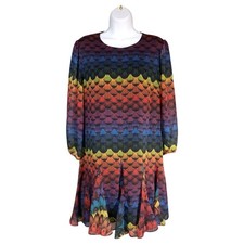 Alice + Olivia Dress 8 Womens Multicolor Short Shift 3/4 Sleeve Crew Neck Casual