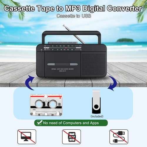 Cassette Tape Player Boombox, Audio Cassette to Digital Converter via USB, AM... - Picture 2 of 9