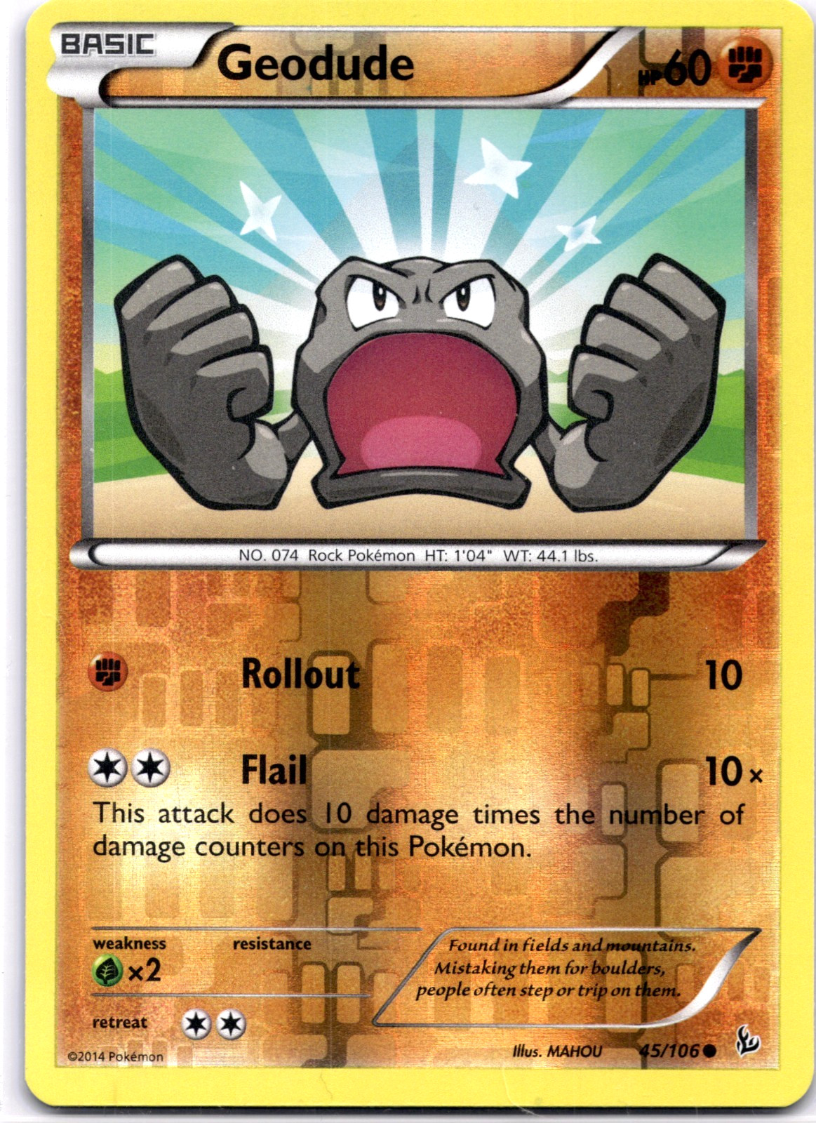 Pokemon TCG Geodude 45/106 Flashfire Reverse Holo Rare Near Mint