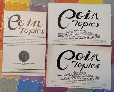 Coin Topics (3) issues from 1936-1938, by Wayte Raymond