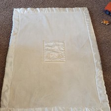 Classic Winnie The Pooh Cream Ivory Ecru Deep Plush Baby Blanket Satin Patch