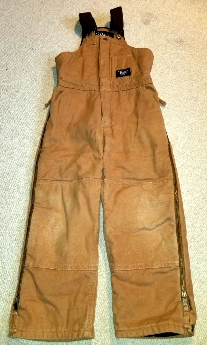 Unisex Youth Overalls-WALLS-BLIZZARD PRUF-brown canvas insulated/lined-M (8/10)