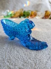 Pair of Vintage Fenton Blue Hobnail Glass Slipper Shoes