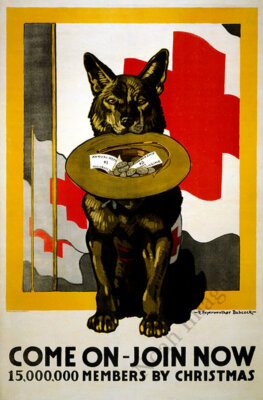 Come on Join Now german shephard vintage Red Cross poster repro 12x18
