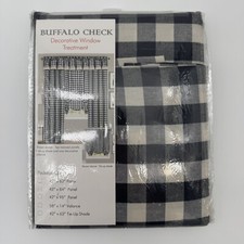 Buffalo Check Window Curtain Panel 42" x 84" Navy Blue Checkered Decorative