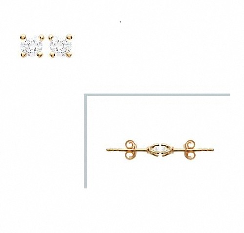 Boucles D'oreilles Puces 3mm En Zirconium - Plaqué Or 18 Carats, Neuf Avec étiquettes Bijouxia