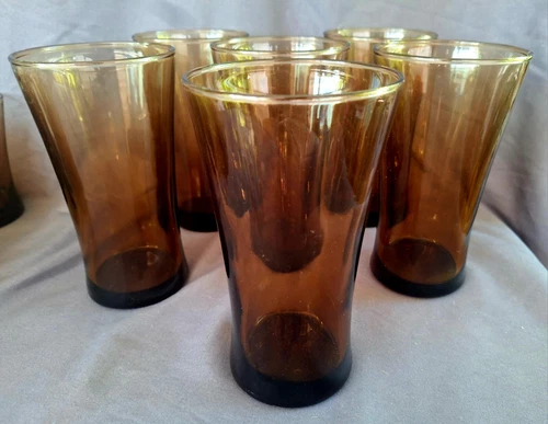 Anchor Hocking Tumblers Linden Smokey Brown Vintage Drinking Glasses Set of 6