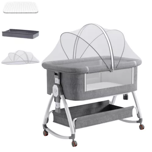 4in1 Baby Bedside Crib Sleeper Bassinet Height-adjustable Infant Newborn Cot Bed - Picture 20 of 22
