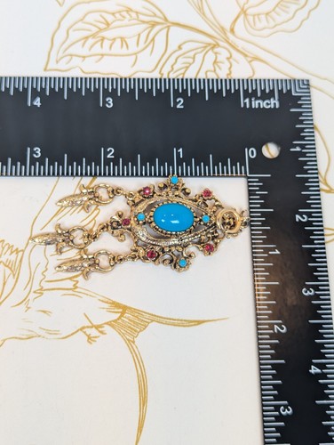Colgante Vintage CELEBRITY NY Turquesa y Siam Rojo Estrás Firmado - Imagen 4 de 9