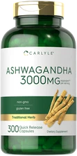 Ashwagandha Capsules 3000mg | 300 Count | Non-GMO, Gluten Free | by Carlyle