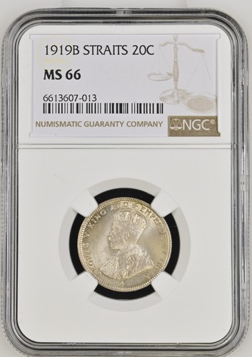 Straits Settlements 1919 (B) 20 Cents BUNC NGC Graded MS 66 - Picture 2 of 3