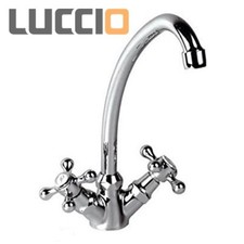 Retro Bad Armatur 4500-1A Waschbecken Waschtisch Mischbatterie Kreuzgriffe Chrom