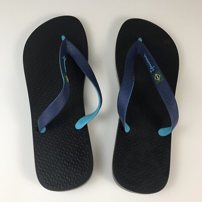 Ipanema Grendene Flipflops Blue And Black Sandles Sz 11 Thongs Pool Beach