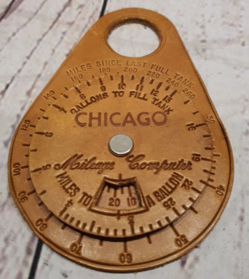ORIGINAL 1950's Leather Chicago Mileage Computer - Miles/ Gallon - Cowhide