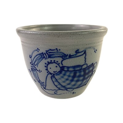David Eldreth Pottery 2001 Salt Glaze Crock Flying Angel Stoneware Signed