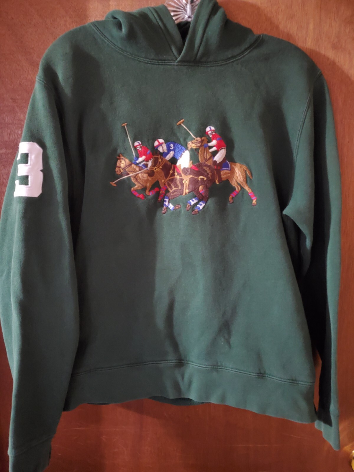 Felpa Polo Ralph Lauren verde con cappuccio giovane XL 18 20 Triple Pony #3 ***DIFETTO