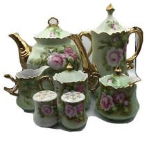 Lefton China Coffee/Tea Set with creamer, sugar, salt/pepper, condiment bowl