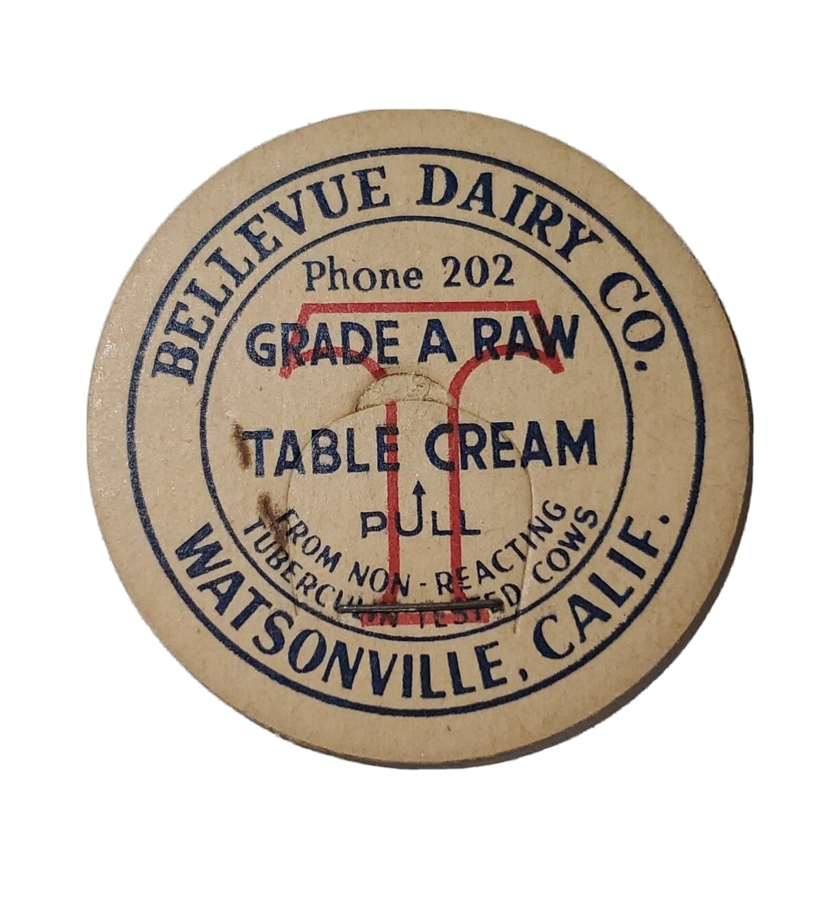 Watsonville, CA Vintage Milk Bottle Cap Bellevue Dairy eBay