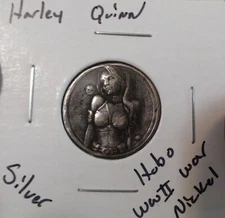 HOBO Harley Quinn Made From A REAL WWII Silver War Nickel SIGNED Suicide Squad