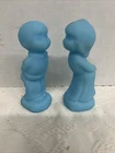 Fenton Baby Blue Satin Glass Young Girl and Boy Kissing Figurines 4.5” Tall