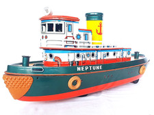 Yonezawa Modern Toys NEPTUNE TUG BOAT Tin Toy Ship Battery Operated NM 68 RARE 