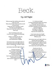 Beck Hansen Signed Autographed UP ALL NIGHT Song Lyric Sheet Beckett BAS COA