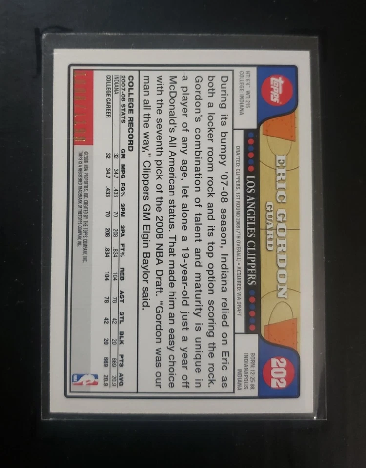 Topps # 202 Eric Gordon  51 Yrs of Collecting Serial # /1199 - Image 2 of 2
