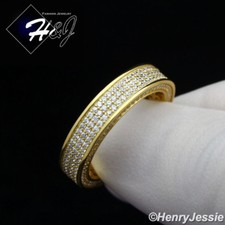 MEN WOMEN 925 STERLING SILVER FULL BLING CZ GOLD PLATED WEDDING BAND RING GR79