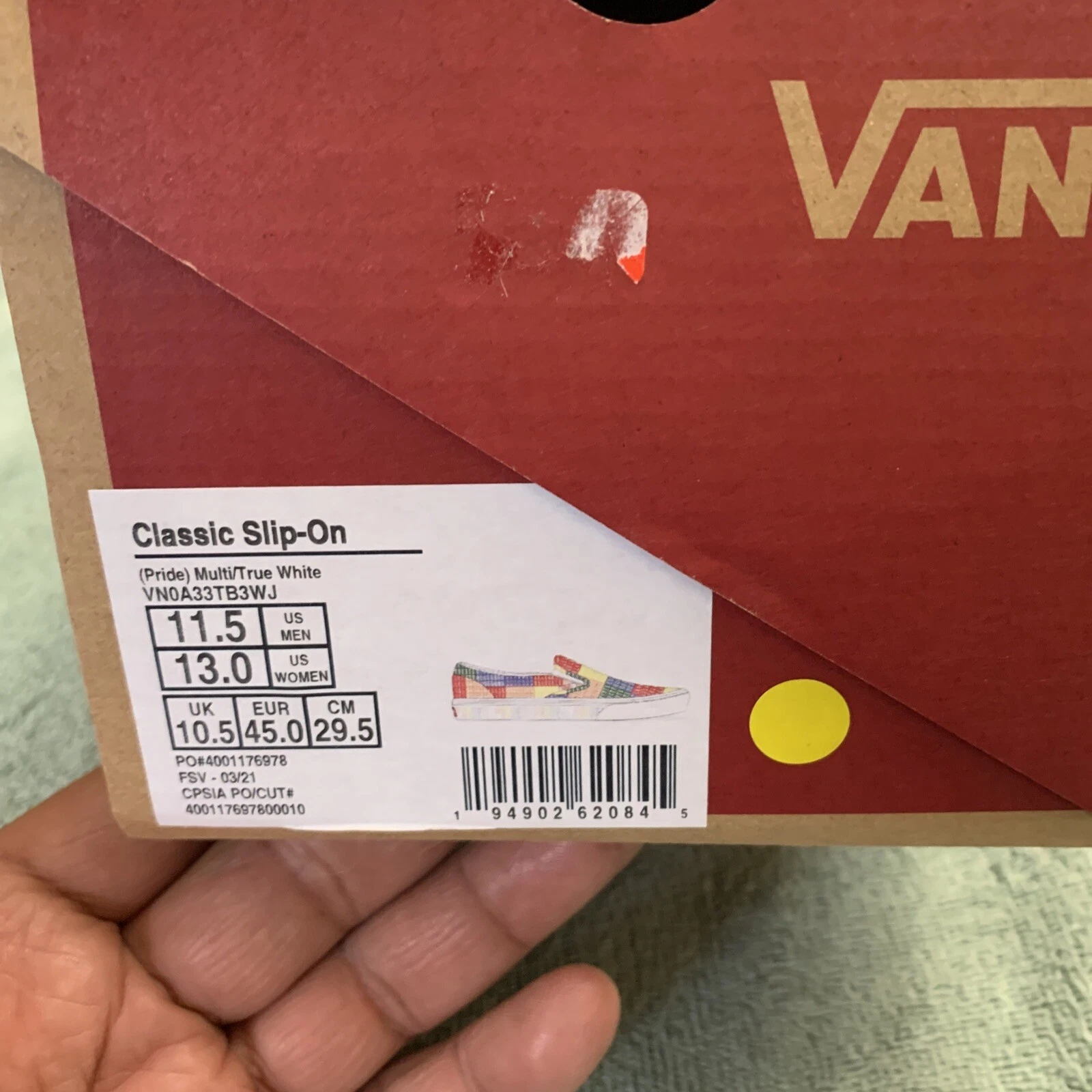 New Vans Classic Slip On Pride Multi True White Men Size 11.5