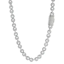 Men's Cuban Link Chain Necklace Iced CZ Out White Gold Plated Bracelet Hip Hop