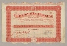 Partia: 4x Crédit Foncier de l' URUGUAY – akcje, 1250 frs, Paryż, 1938 – AMERYKA POŁUDNIOWA