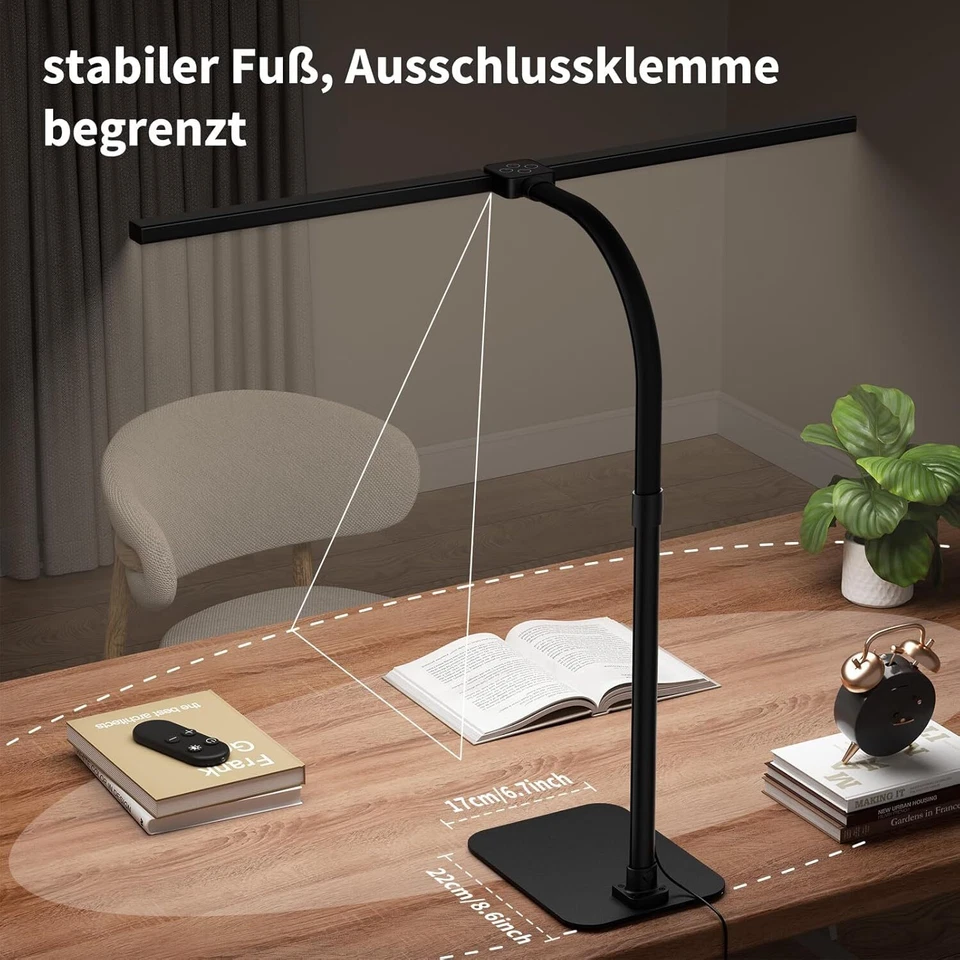 Doppelkopf Schreibtischlampe LED Dimmbar Schreibtischlampen mit Fuß 24W 80cm Tag - Bild 4 von 4