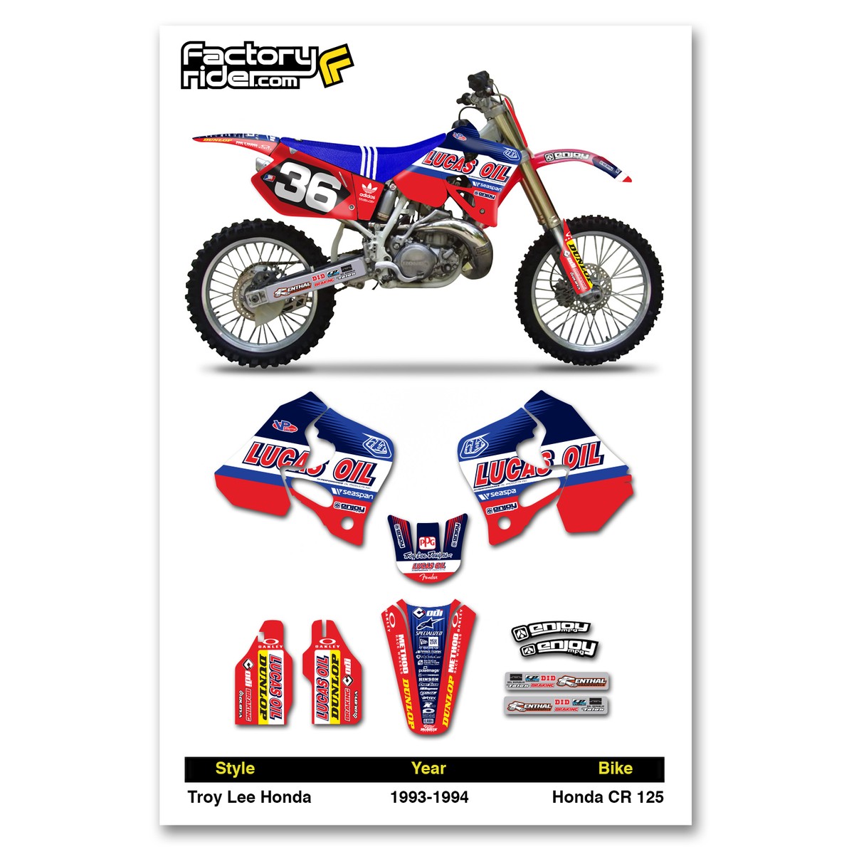 Honda CR 125 Graphics 1993-1994 Troy lee Lucas Oil | eBay