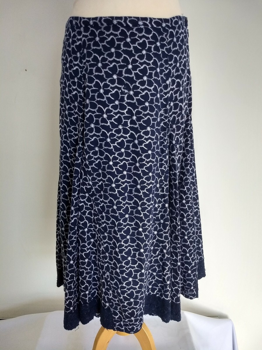 Hobbs 100% Cotton A Line Full Skirt Size 10 Navy Blue