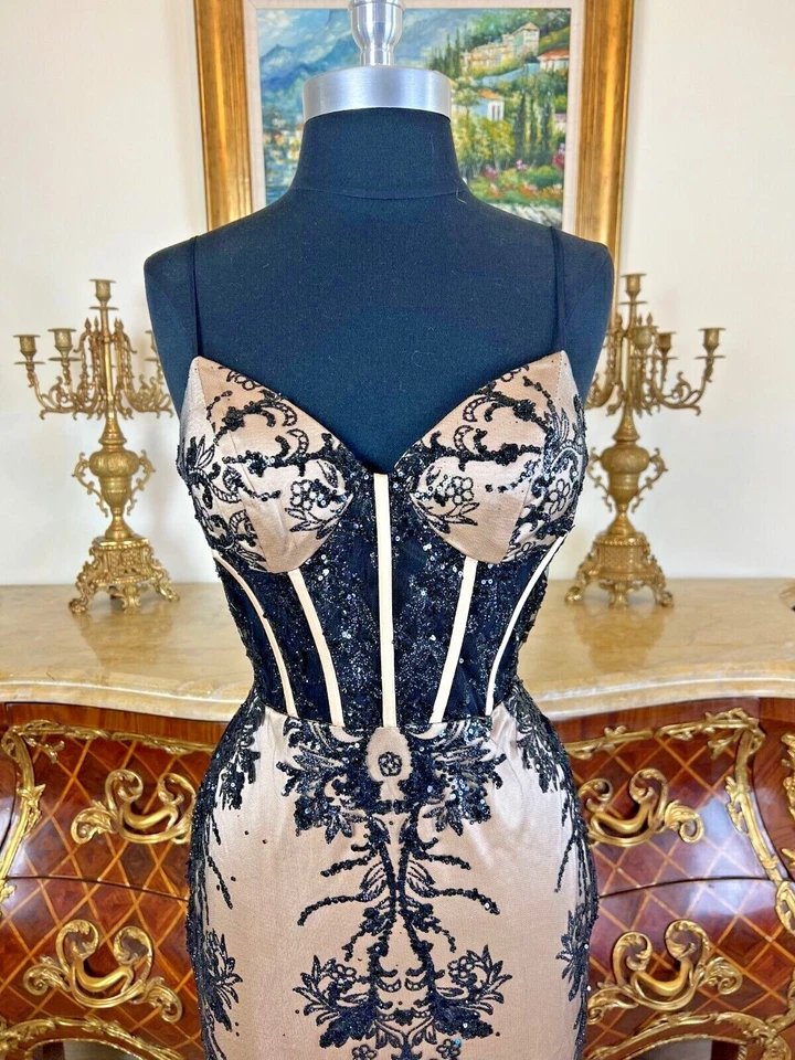 Meier Women's Sheer Corset Bodice Embroidery Sequin Prom Formal Dress - Image 2 of 4