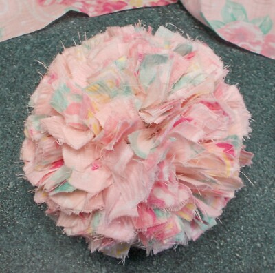 Shabby Chic Fluffy Rag Ball White Pinks Teal Pastels 5